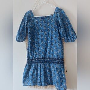 Ro’s Garden Floral Block Print Square Neck Puff Sleeve Cotton Mini Dress Small